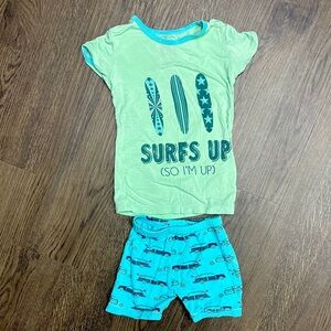Kickee Pant 3T SSS and Shorts Blue/Green 'Surfs Up' Set. Bamboo. Airy! Soooft.